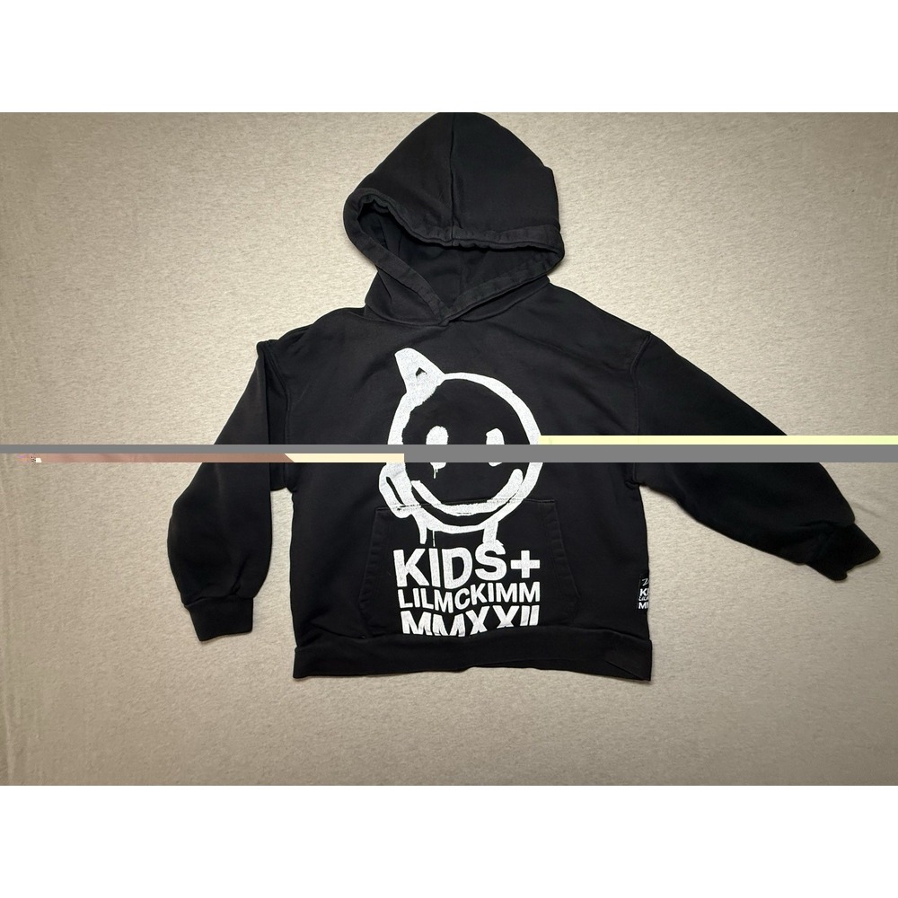 Zara Boys Black Hoodie Size Xs With White Smiley Face Design